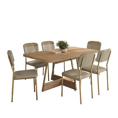 Conjunto Sala De Jantar 6 Cadeiras Castellano Carraro Carvalho Dourado