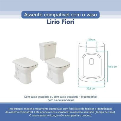 Tampa Vaso Sanitário Poliester Acrilico Lirio Branco Para Bacia Fiori