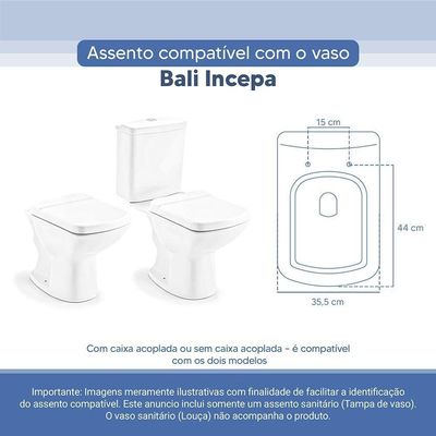 Tampa Vaso Sanitário Poliester Acrilico Bali Branco Para Bacia Incepa