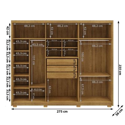 Guarda Roupa Casal 6 Portas 3 Gavetas Mdf 275 Cm Nature Fend Vlr Nature Fend