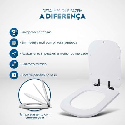 Tampa De Vaso Laqueado Com Fechamento Lento Piano Preto Fosco Para Louça Deca Com Ferragem Preta