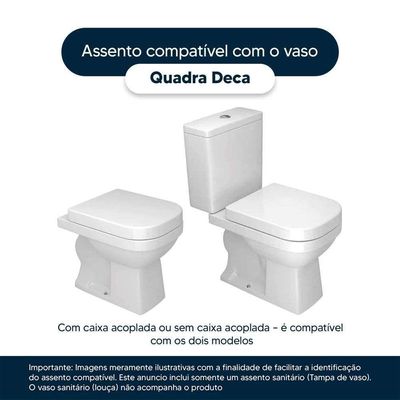 Tampa De Vaso Laqueado Com Fechamento Lento Quadra Preto Fosco Para Louça Deca Com Ferragem Preta