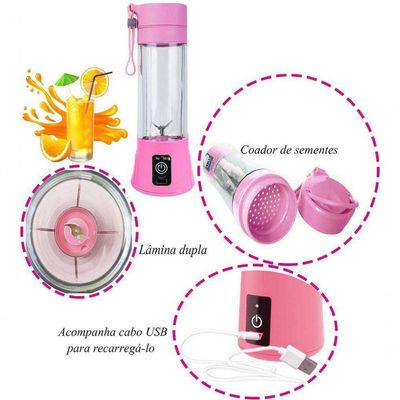Mini Liquidificador Portátil Elétrico Recarregável Usb Rosa