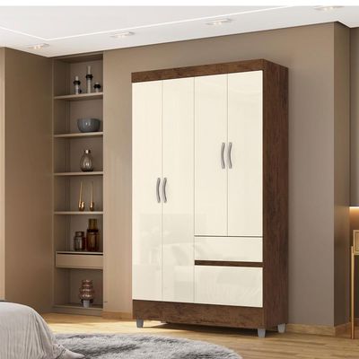 Guarda Roupa 102 Cm 4 Portas Plus 10090 Imbuia Champanhe Vlr Imbuia Champanhe