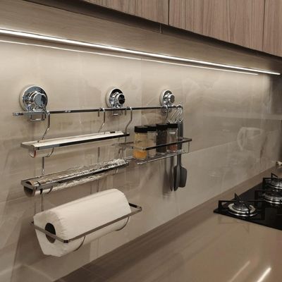 Barra com Ventosa para Pendurar Utensílios de Cozinha Suporte 70cm Aço Cromado