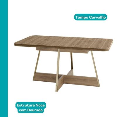 Conjunto Sala De Jantar 6 Cadeiras Paris Carraro Carvalho Dourado