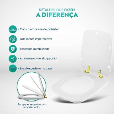 Tampa De Vaso Poliéster Com Amortecedor Boss Matte Black (preto Fosco) Para Bacia Incepa Com Ferragem Dourada