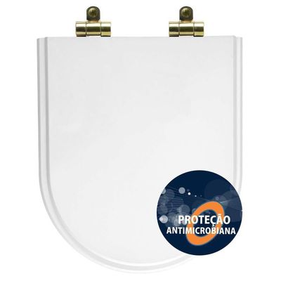 Tampa De Vaso Poliéster Antibactéria Com Fechamento Lento Level Branco Para Louça Deca Com Ferragem Dourada