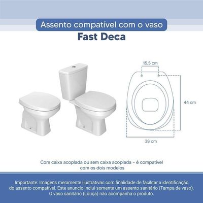 Tampa Vaso Sanitário Poliester Acrilico Fast Branco Para Bacia Deca