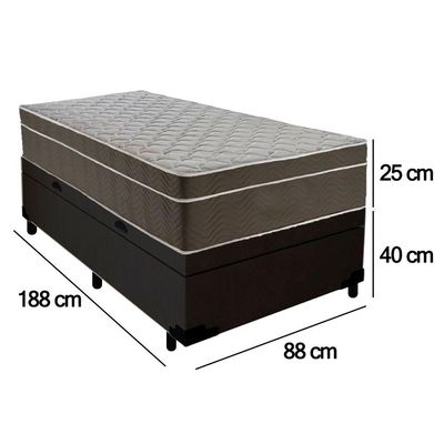 Cama Box Baú Suede Solteiro + Colchão Serene Molas Ensacadas 88x188x69 Preto