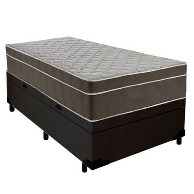 Cama Box Baú Suede Solteiro + Colchão Serene Molas Ensacadas 88x188x69 Preto
