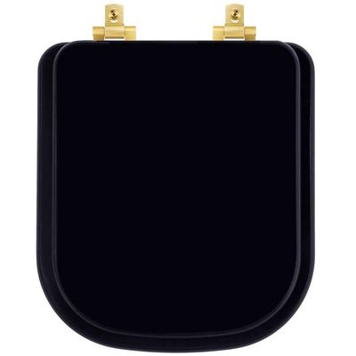 Tampa De Vaso Laqueado Com Fechamento Lento Quadra Preto Para Louça Deca Com Ferragem Dourada