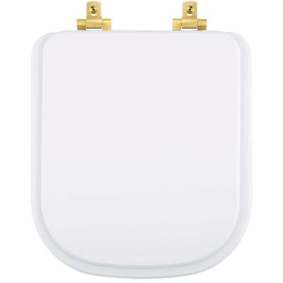 Tampa De Vaso Laqueado Com Fechamento Lento Piano Branco Para Louça Deca Com Ferragem Dourada