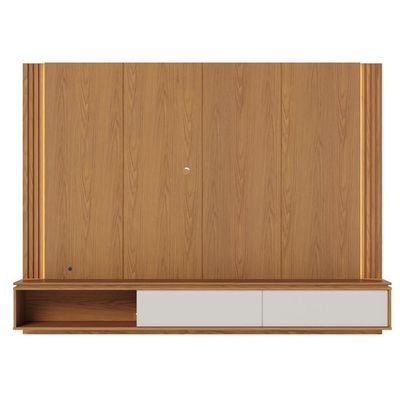 Painel Para Tv 75 Pol Bancada Suspensa Led Horebe C04 Freijó Off White Matte - Lyam Decor