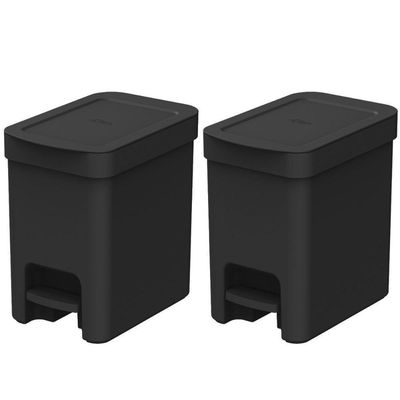 Kit 2 Lixeiras de Pedal com Aro Interno 6 Litros para Banheiro Polipropileno Trium Preto