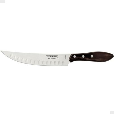 Faca para Carne Butcher 8' Tramontina em Aço Inox e Cabo em Madeira Polywood Castanho