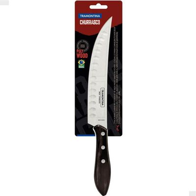 Faca para Carne Butcher 8' Tramontina em Aço Inox e Cabo em Madeira Polywood Castanho
