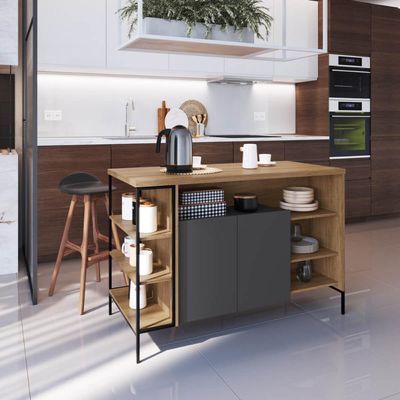 Mesa Bancada Gourmet 131cm com Arm 2 Portas P1035 Mel/Graf