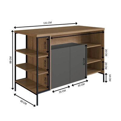 Mesa Bancada Gourmet 131cm com Arm 2 Portas P1035 Mel/Graf