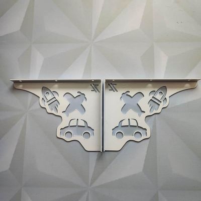 Par Mãos Francesas Ornamentada Decorativa 20cm Menino Carro e Avião Branco Aço