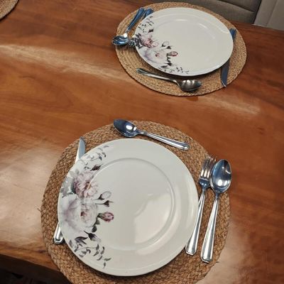 Jogo 6 Pratos Rasos de Porcelana Germer Branco Garden com Estampa Floral Redondos 27cm