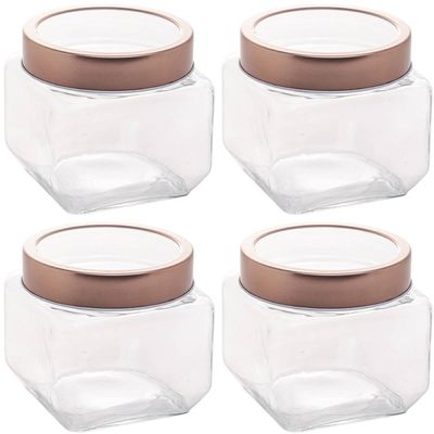 Conjunto de Potes de Vidro Lyor Gastro 800ml 4 Porta Mantimento com Tampa Metal Rose Gold