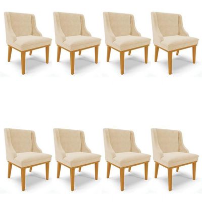 Kit 8 Cadeiras Estofadas Para Sala De Jantar Base Fixa De Madeira Castanho Lia Suede Bege - Ibiza