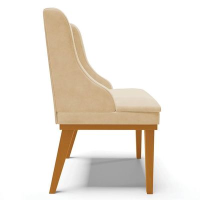 Kit 8 Cadeiras Estofadas Para Sala De Jantar Base Fixa De Madeira Castanho Lia Suede Bege - Ibiza