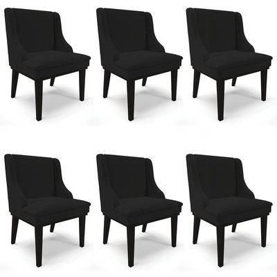 Kit 6 Cadeiras Estofadas Para Sala De Jantar Base Fixa De Madeira Preto Lia Linho Preto - Ibiza
