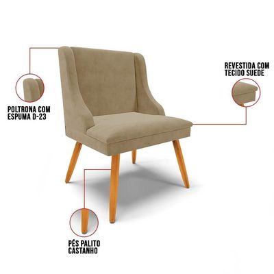 Kit 4 Cadeiras Estofadas Para Sala De Jantar Pés Palito Lia Suede Marrom Rt - Ibiza