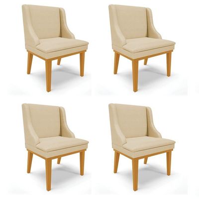 Kit 4 Cadeiras Estofadas Para Sala De Jantar Base Fixa De Madeira Castanho Lia Veludo Off White - Ibiza
