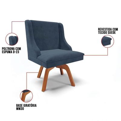 Kit 2 Cadeiras Estofadas Giratória Para Sala De Jantar Lia Suede Azul Marinho - Ibiza