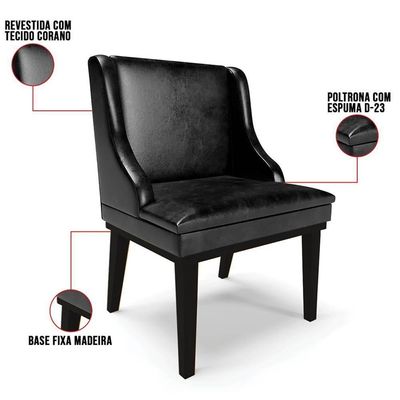 Kit 10 Cadeiras Estofadas Base Fixa De Madeira Preto Lia Sintético Premium Preto - Ibiza