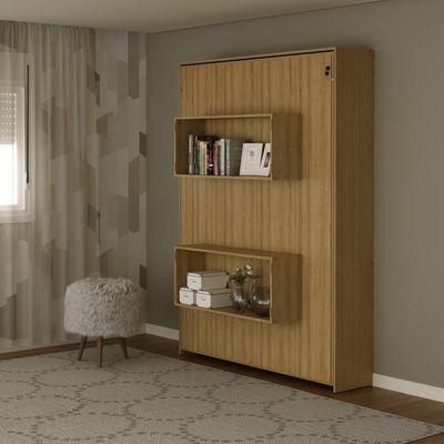 Cama Retrátil de Parede Articulada Casal 147,2x198,5cm Amêndoa Tecnomobili CM8016 Nichos