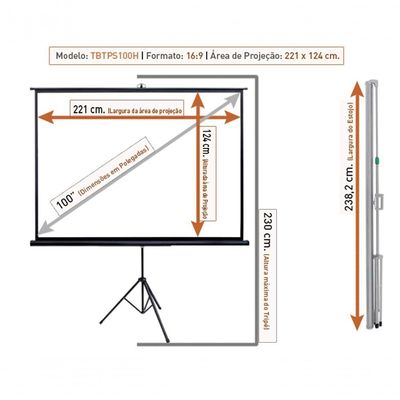 Tela De Projeção Tripé Tbtps100h (221 X 124 Cm)