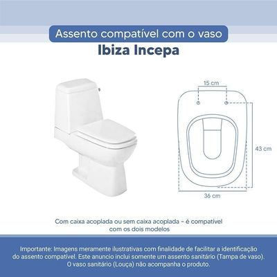 Tampa Vaso Sanitário Poliester Acrilico Ibiza Branco Para Bacia Incepa