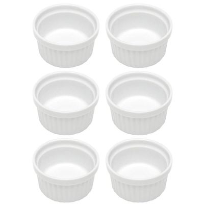 Kit 6 Ramequins Canelado 50ml Porcelana Classic Branco Lyor Pequeno Molhos