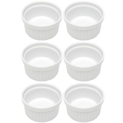 Kit 6 Ramequins Canelado 50ml Porcelana Classic Branco Lyor Servir Petiscos Branco