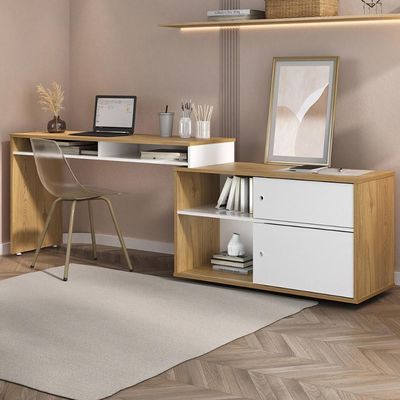 Mesa Para Escritório Escrivaninha Home Office 12 Em 1 Forms A02 Olmo Branco - Lyam Decor