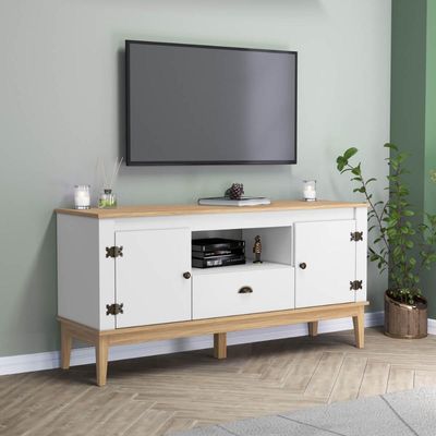 Rack Colonial Mel e Branco com 2 Portas e 1 Gaveta para TVs de até 60 Polegadas MB 1015