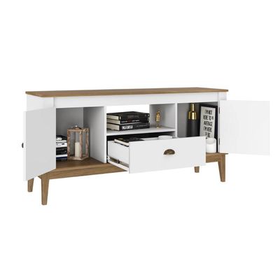Rack Colonial Mel e Branco com 2 Portas e 1 Gaveta para TVs de até 60 Polegadas MB 1015