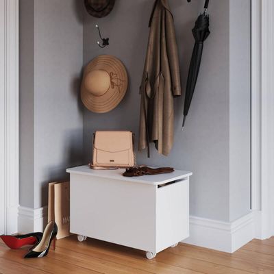 Baú Organizador com Tampa e Rodízios Branco Meu Fofinho 67,8x40cm Brinquedos Calçados