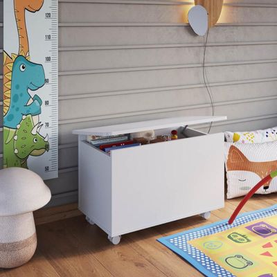 Baú Organizador com Tampa e Rodízios Branco Meu Fofinho 67,8x40cm Brinquedos Calçados