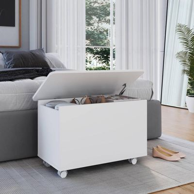 Baú Organizador com Tampa e Rodízios Branco Meu Fofinho 67,8x40cm Brinquedos Calçados