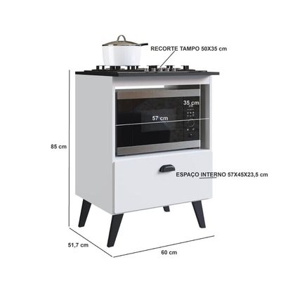 Balcão com Porta Basculante para Forno e Cooktop 4 Bocas 60x51,7x85cm Bogotá Branco