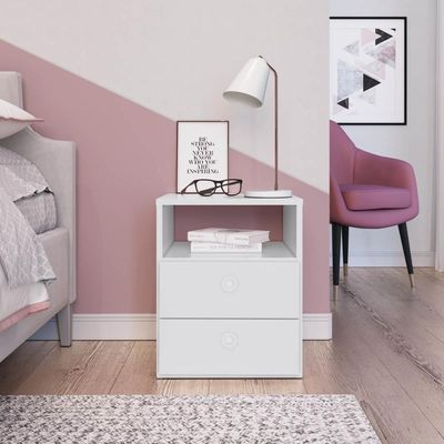 Mesa de Cabeceira Branca com 2 Gavetas e 1 Prateleira Quarto Tókio Art In Móveis