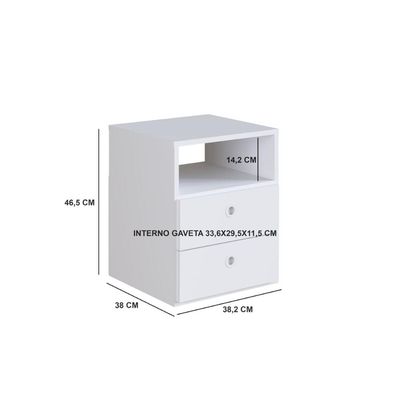 Mesa de Cabeceira Branca com 2 Gavetas e 1 Prateleira Quarto Tókio Art In Móveis