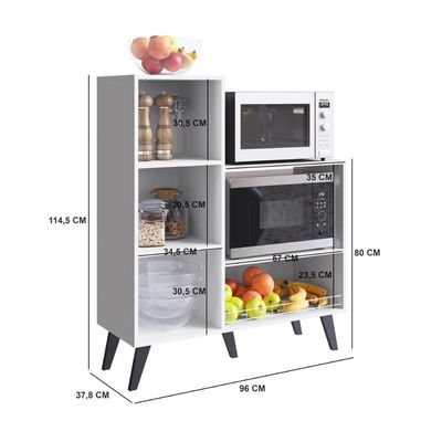Balcão Fruteira Multiuso com Porta Branco Suporte para Forno Microondas Xangai MDP Cozinha