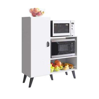 Balcão Fruteira Multiuso com Porta Branco Suporte para Forno Microondas Xangai MDP Cozinha