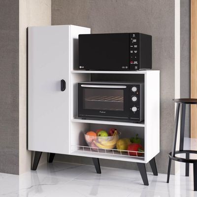 Balcão Fruteira Multiuso com Porta Branco Suporte para Forno Microondas Xangai MDP Cozinha